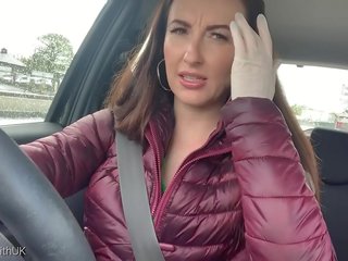 Brunette medhis driving lover