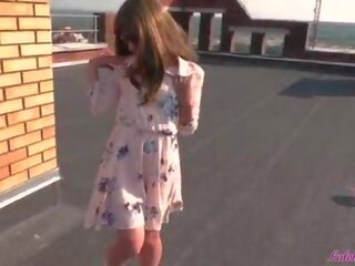 Charming Student on the Roof randy Blowjob and Doggy Fuck - Outdoor